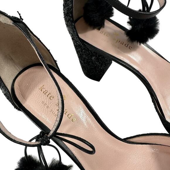 Kate Spade Abigail Glitter Pumps Pom Pom Block Heel Party Shoe Wmn Sz 6.5 - Picture 11 of 16